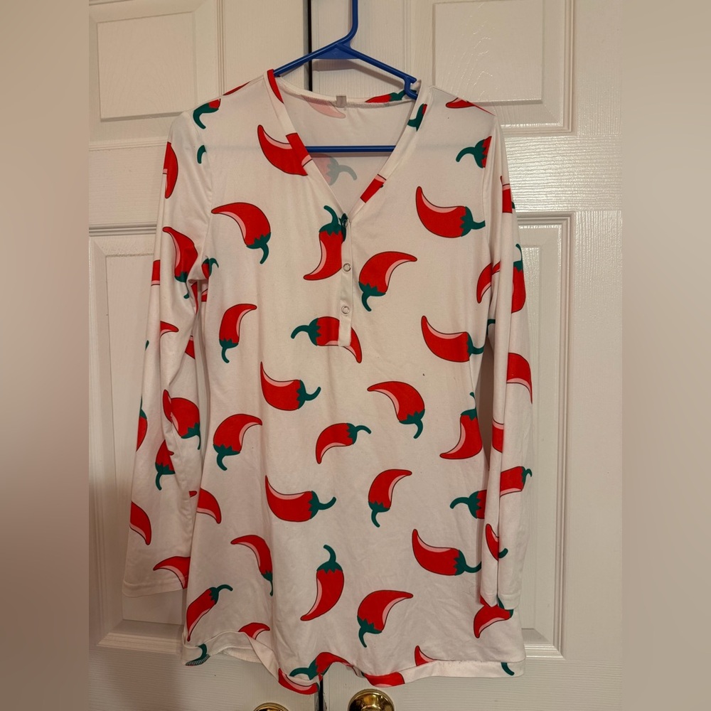 Spicy Pepper Print Button-Up Onsie Nightware